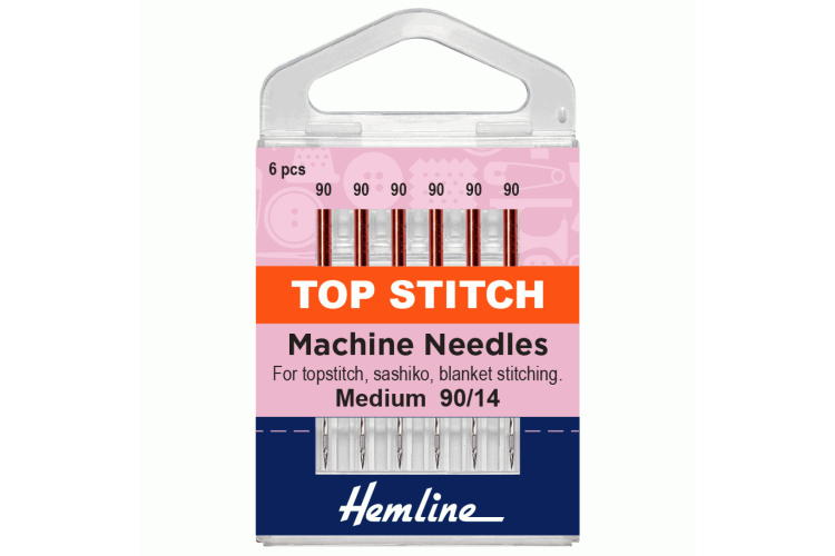 Sewing Machine Needles, Top Stitch, Medium/Heavy 90/14, 6 Pieces