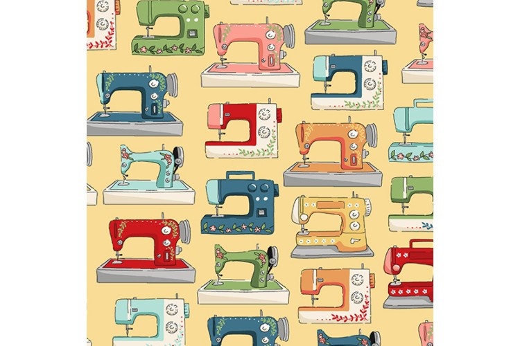 Sewing Room Sewing Machines Yellow 112cm Wide 100% Cotton