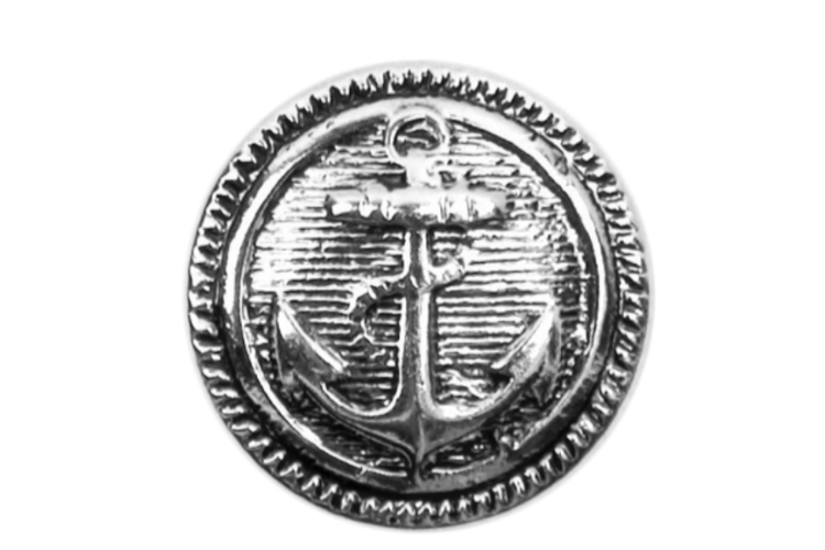 Silver Metal Naval Anchor, 15mm Shank Button