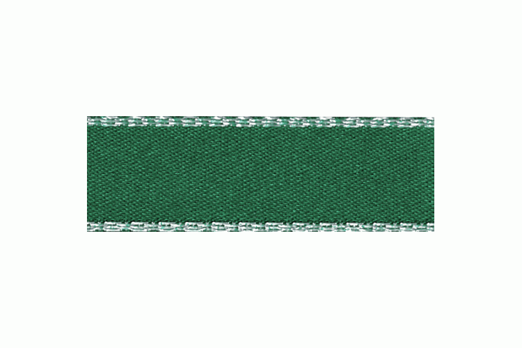 Silver Metallic Edge Satin 15mm, Forest
