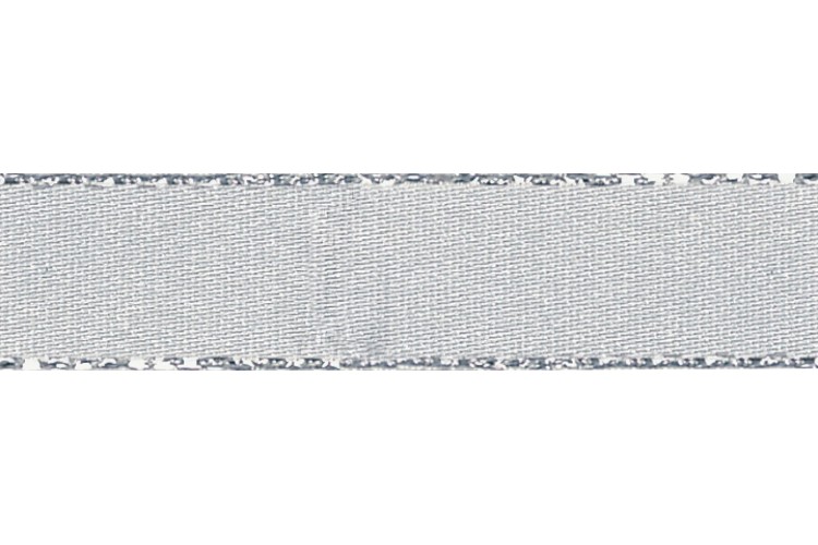 Silver Metallic Edge Satin 15mm, Silver Grey