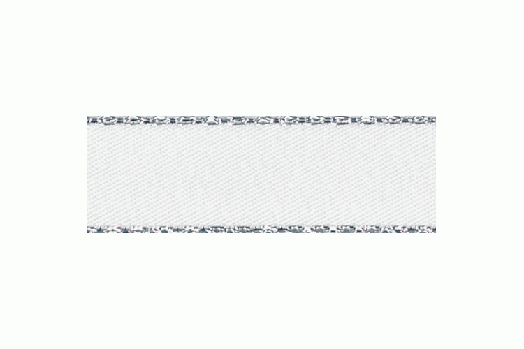 Silver Metallic Edge Satin 15mm, White