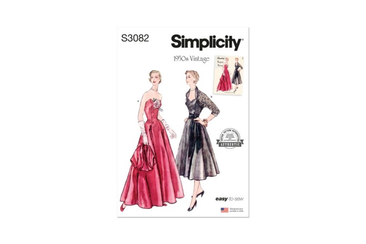 Simplicity S3082 1950s Misses' Afternoon and Evening Dress and Bolero