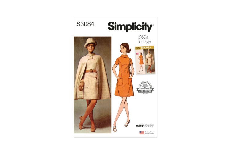 Simplicity S3084  1960s Misses' Cape and Dress