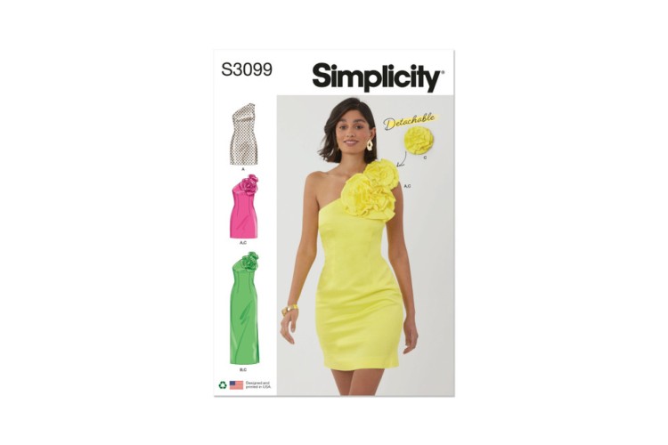 Simplicity S3099 Misses' and Miss Petite Dress in Two Lengths with Detachable 3D Flowers