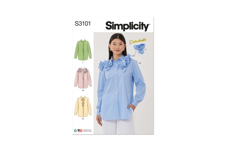 Simplicity S3101 Pattern Misses' Shirt with Detachable 3D Flowers