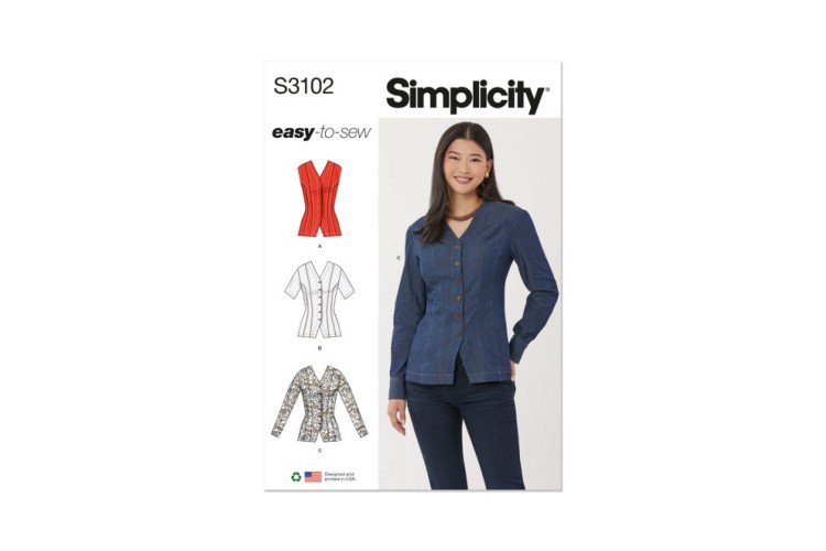 Simplicity S3102 Misses' Shirt with Sleeve Variations