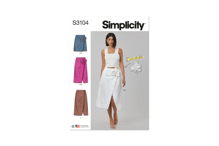 Simplicity S3104 Misses' Wrap Skirts with Detachable 3D Flower