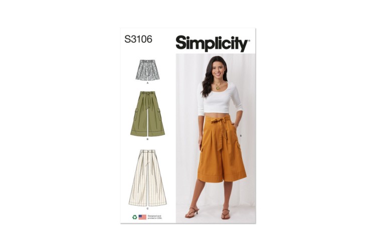 Simplicity S3106 Misses' Shorts and Pants with Tie Belt