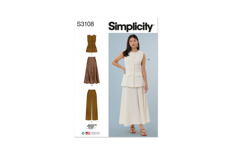 Simplicity S3108 Misses' Vest, Skirt and Pants by American Sewing Guild