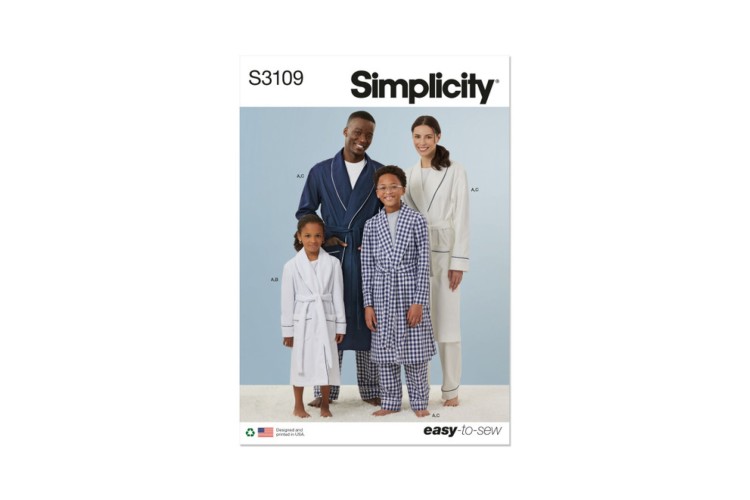 Simplicity S3109 Girls' and Boys' and Adults' Robe, Shorts and Pants