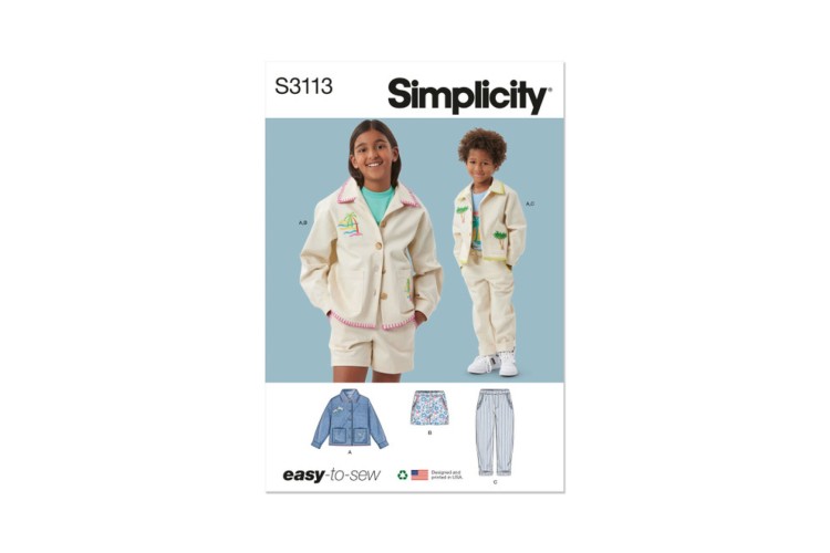 Simplicity S3113 Children's or Girls' and Boys' Jacket, Shorts and Pants