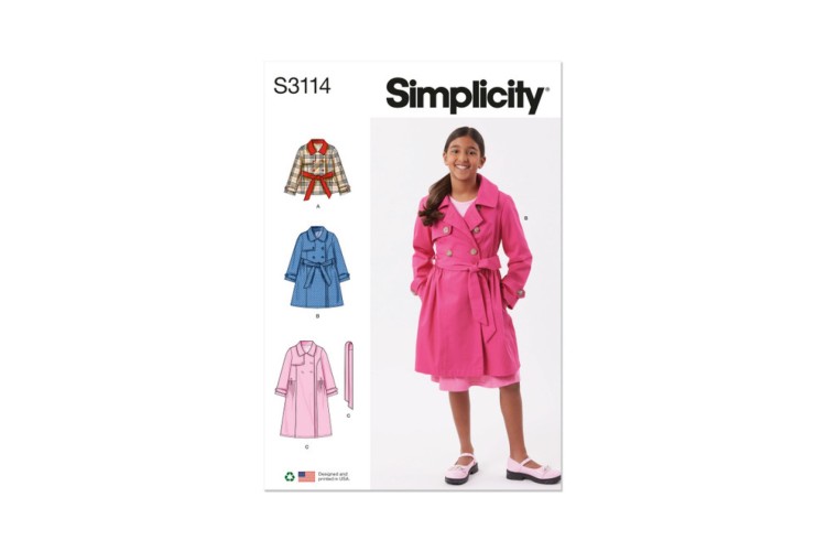 Simplicity S3114 Girls' Trench Coat in Three Lengths
