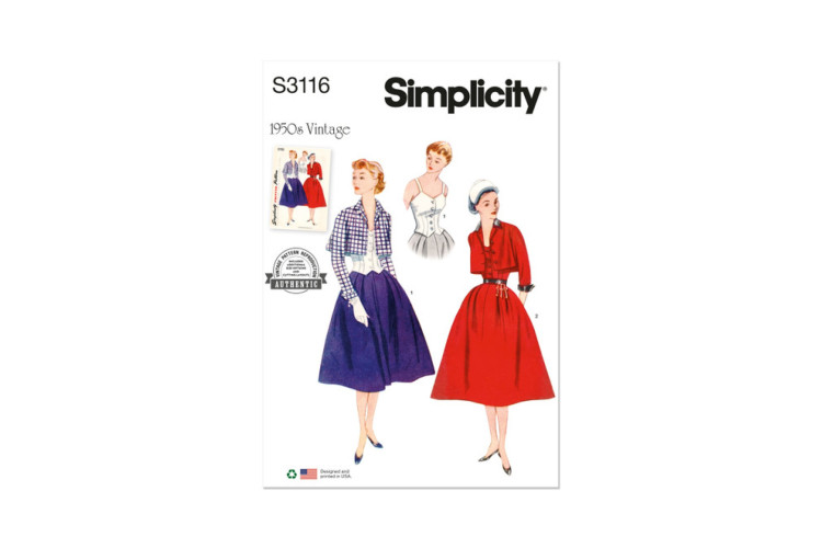 Simplicity S3116 1950s Misses' Bolero Suit and Bodice
