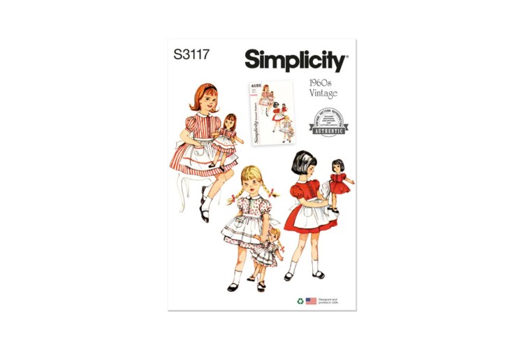 Simplicity S3117 1950s Children's Dress and Apron, Doll and Dolls' Dress and Apron