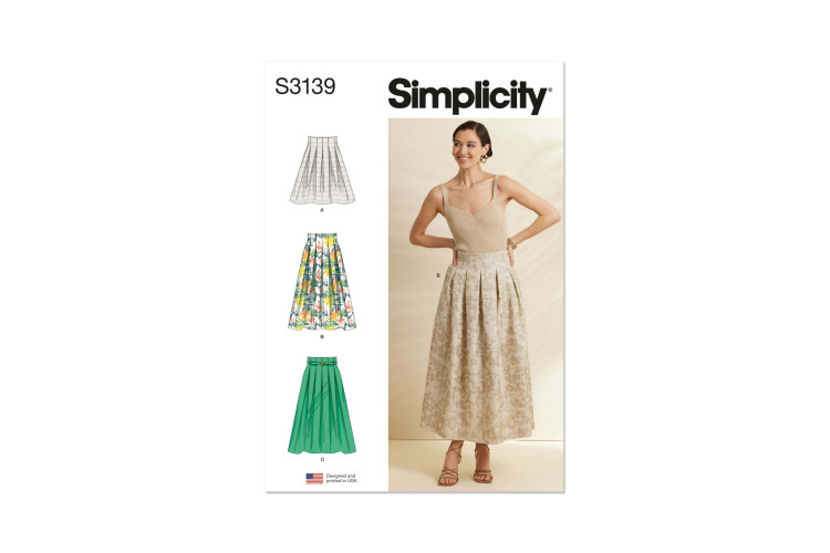 Simplicity S3139 Misses' Pleated Skirt in Two Lengths and Belt