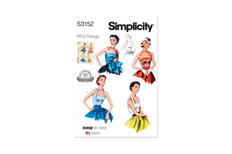 Simplicity S3152 - 1950s Misses' Halter and Strapless Bodice