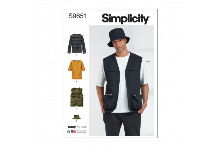 Simplicity S9651 Men's Knit Top, Waistcoat and Hat