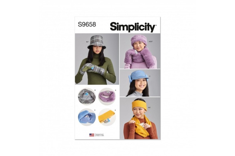 Simplicity S9658 Misses' Hats, Headband, Mittens, Cowl and Infinity Scarf