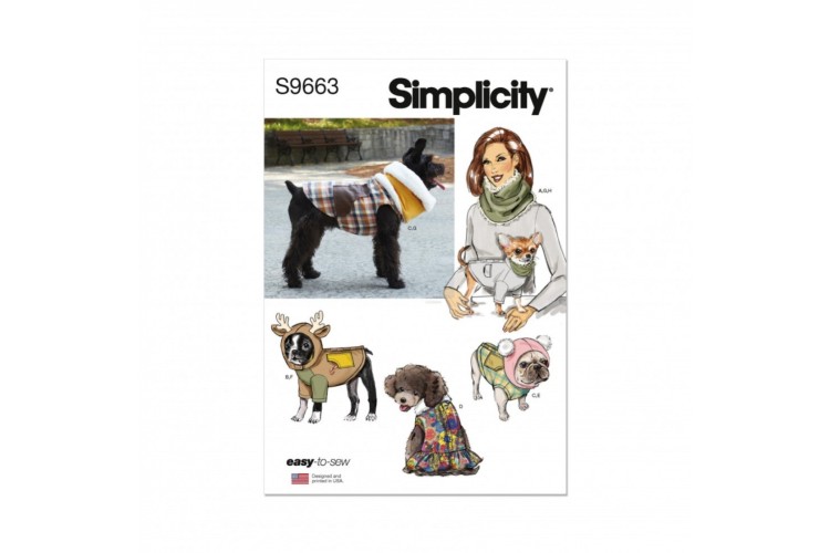 Simplicity S9663 Pet Coats with Optional Hoods and Cowls in Sizes S-M-L and Adult Cowl