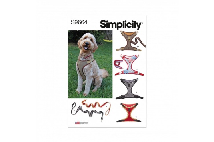 Simplicity S9664 Dog Harness and Leash with Trim Options