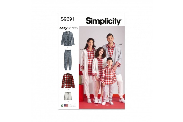 Simplicity S9691 Girls', Boys' and Adults' Lounge Shirt, Cardigan, Shorts and Joggers