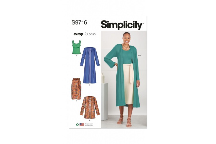 Simplicity S9716 Misses' Co-ordinate Knit Top, Cardigan and Skirt