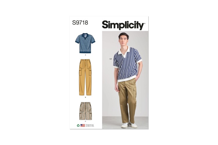 Simplicity S9718 Men's Knit Top, Cargo Pants and Shorts