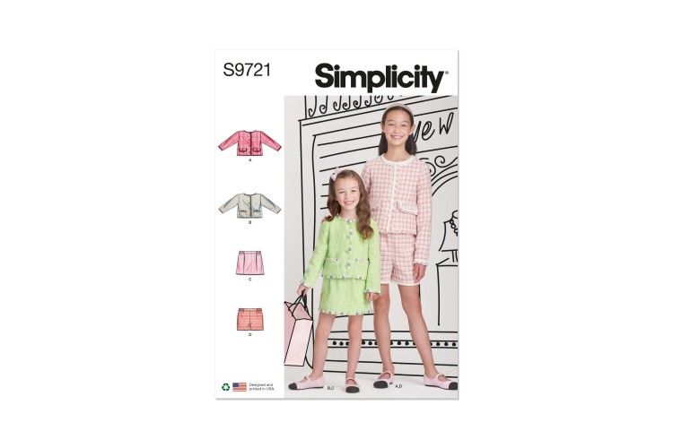 Simplicity S9721 Children's and Girls' Jackets, Skirt and Shorts