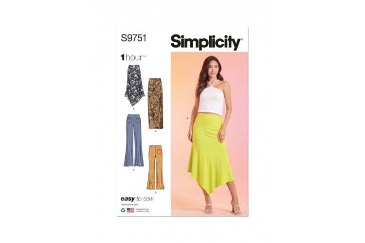 Simplicity S9751 Misses' Knit Skirts and Pants in Two Lengths