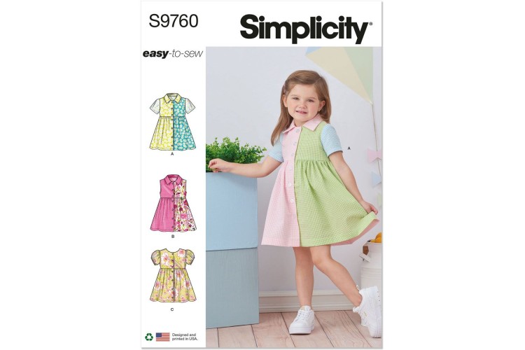 Simplicity S9760 Toddlers' Dress with Sleeve Variations
