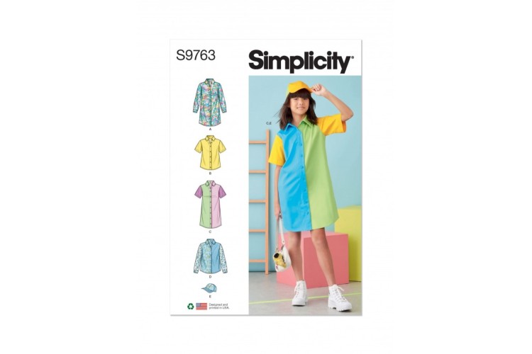 Simplicity S9763 Girls' Shirtdresses, Shirts and Hat