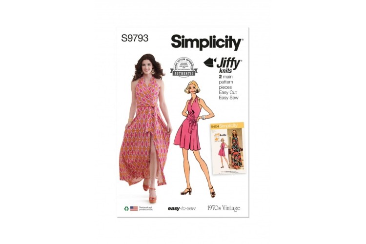 Simplicity S9793 Misses' Knit Front-Wrap Halter-Dress in Two Lengths