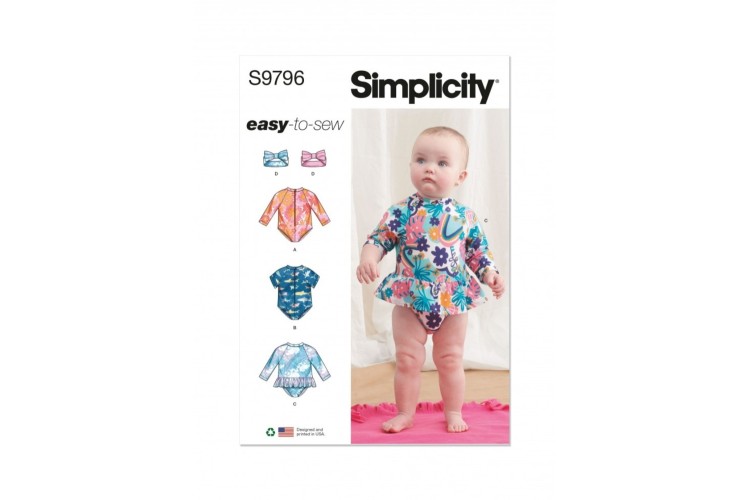Simplicity S9796 Babies' Swimsuits with Rash Guard and Headband in One Size