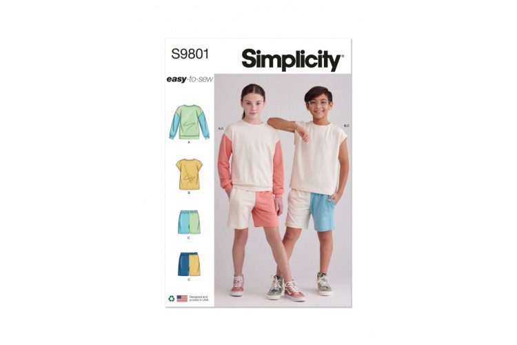 Simplicity S9801 Girls' and Boys' Sweatshirts and Shorts