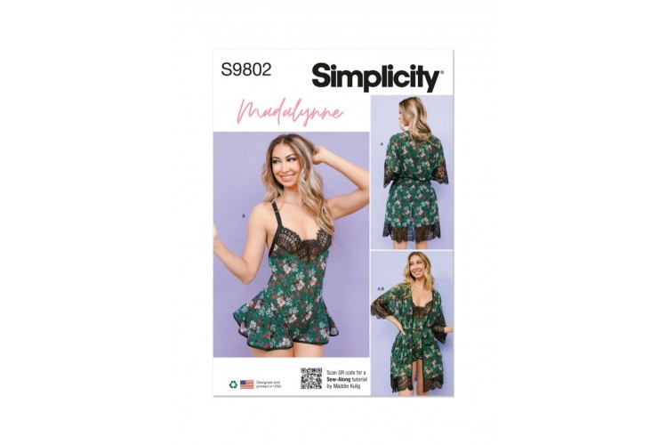 Simplicity S9802 Misses' and Women's Robe with Belt and Teddy Lingerie by Madalynne Intimates