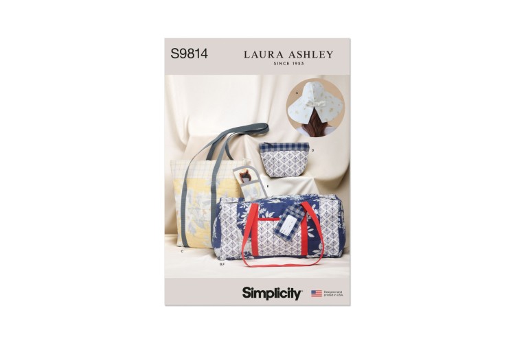 Simplicity S9814 Hat in Three Sizes, Duffel, Tote, Cosmetic Case, Eyeglass Case and Luggage Tag by Laura Ashley