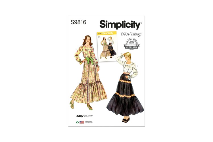 Simplicity S9816 Misses'  Vintage 70s Blouse and Skirts