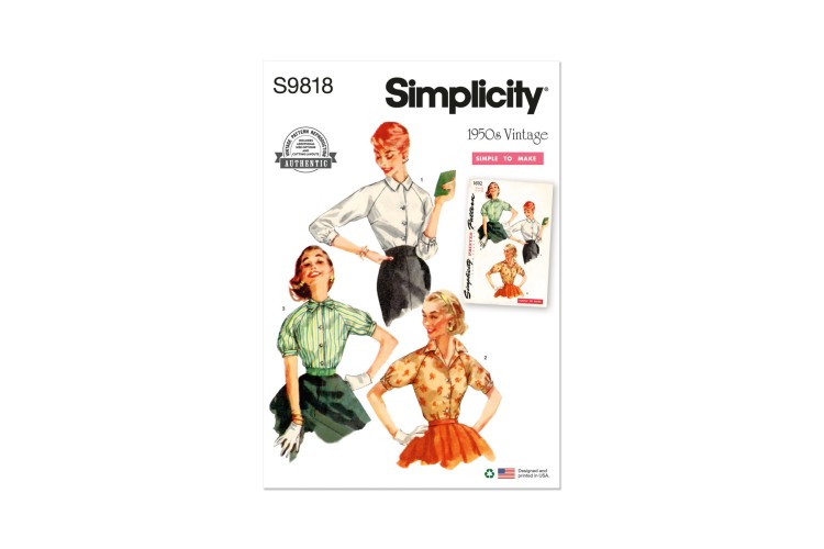 Simplicity S9818 Misses' Vintage 50s Blouses