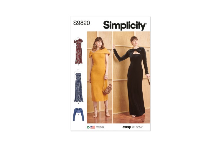 Simplicity S9820 Misses' Knit Dresses and Shrug