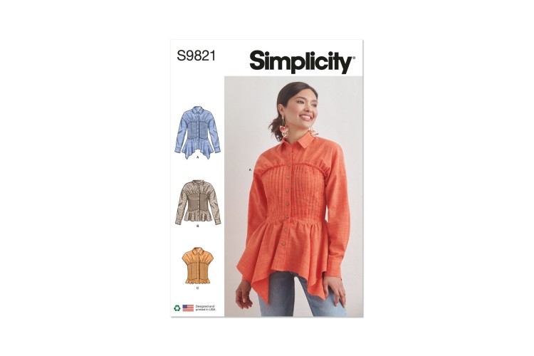 Simplicity S9821 Misses' Blouse with Collar, Sleeve and Hemline Variations