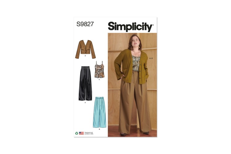 Simplicity S9827 Women's Pants in Two Lengths, Camisole and Cardigan