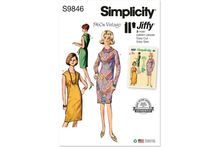 Simplicity S9846 Misses' Vintage 60s Dresses Misses' Dress