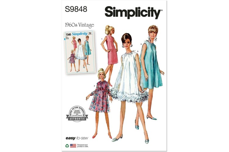 Simplicity S9848 Misses' Vintage 60s Misses' Dress