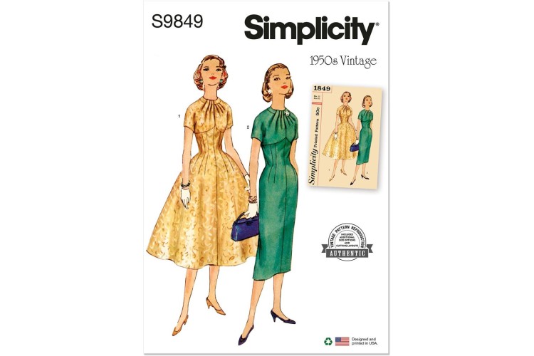 Simplicity S9849 Misses' Vintage 50s Misses' Dress with Skirt Variations
