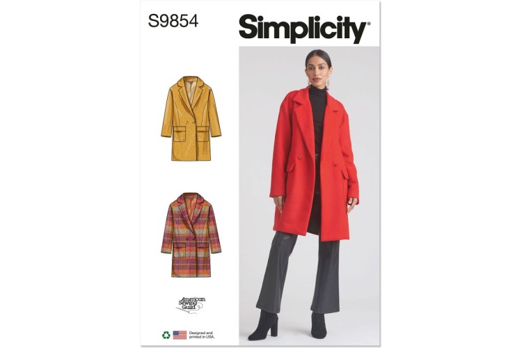 Simplicity S9854 Misses' Lined Coat for American Sewing Guild