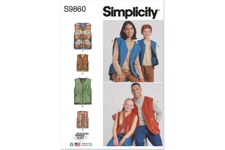 Simplicity S9860 Children's, Teens' and Adults' Lined Vests for American Sewing Guild
