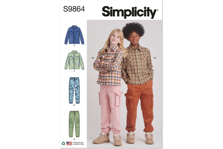 Simplicity S9864 Girls' and Boys' Shirt and Cargo Pants