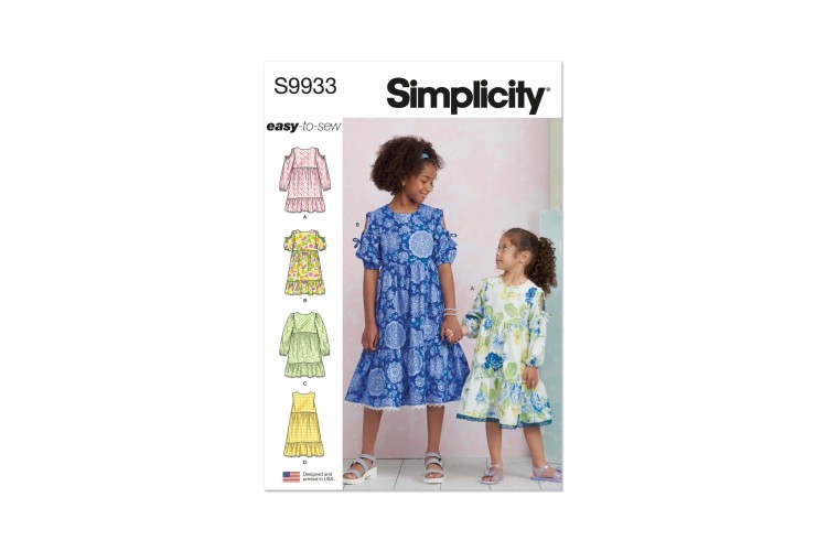 Simplicity S9933 Children’s and Girls’ Dress with Sleeve Variations