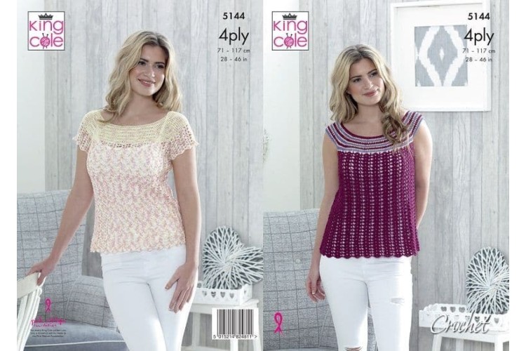 Sleeveless & Short Sleeve Tops Crocheted with Giza Cotton 4Ply - 5144